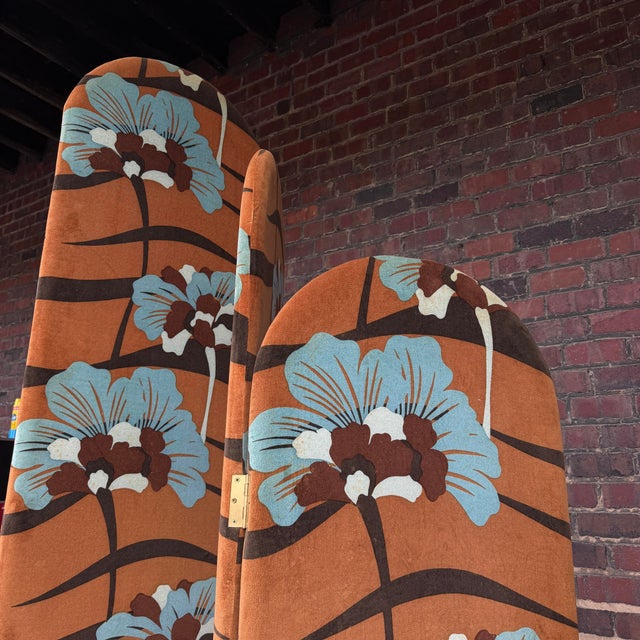 Mid 20th Century Three Panel Upholstered Folding Room Divider Covered in Jack Lenor Larsen Fabric For Sale - Image 5 of 12