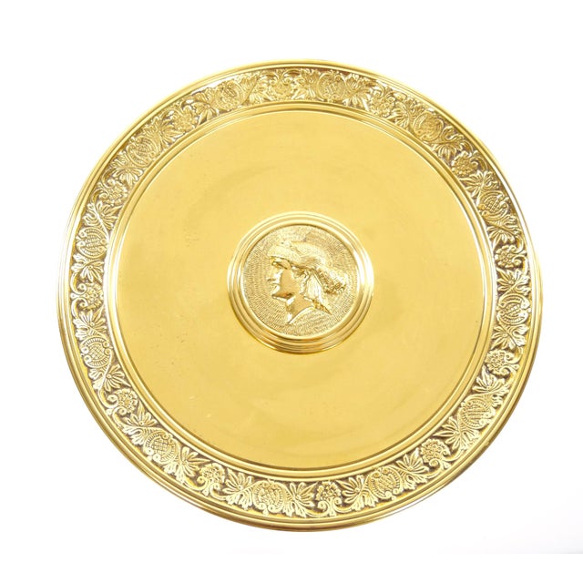 French 20th Century Classical Brass Maiden Figural Centerpiece With Relief Medal For Sale - Image 9 of 11