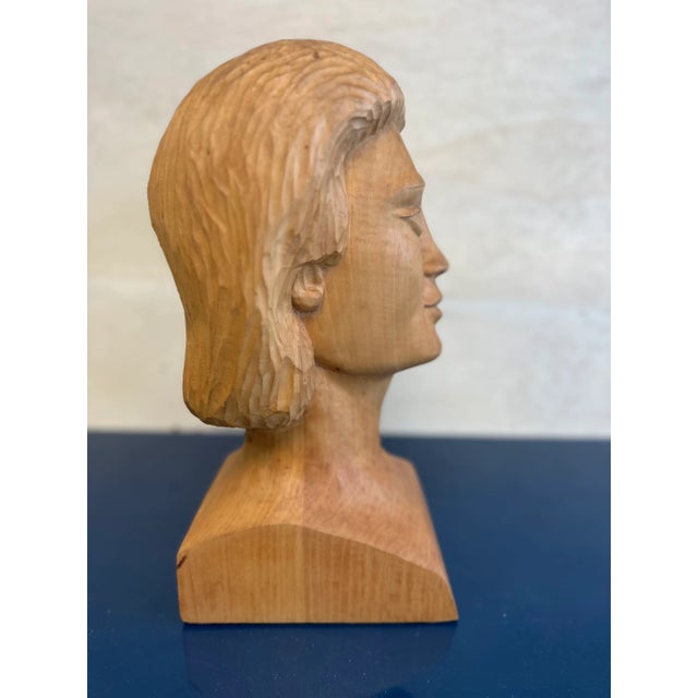Late 20th Century Vintage Hand Carved Wooden Figural Bust For Sale - Image 5 of 9