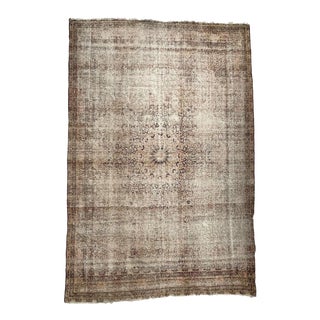 Antique Beige, Grey, Taupe & Sherbet Distressed Rug, 9.4 x 13.8 For Sale