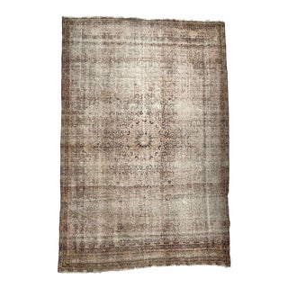 Antique Beige, Grey, Taupe & Sherbet Distressed Rug, 9.4 x 13.8 For Sale