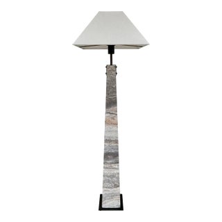 Revelation Modern Gray Travertine Forged Beacon Floor Lamp For Sale