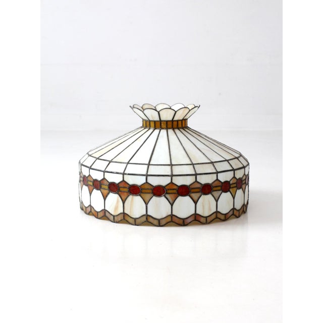 Mid 20th Century Vintage Tiffany-Style Stained Glass Hanging Light Shade For Sale - Image 5 of 12