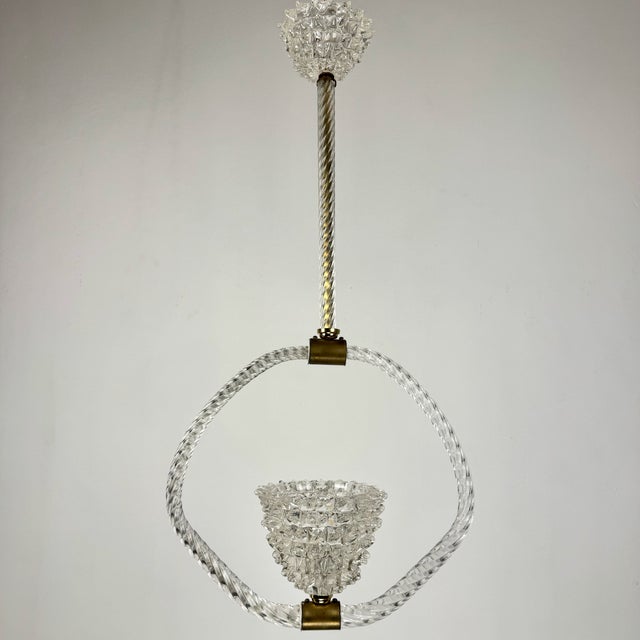 1940s Rostrato Murano Glass Pendant Lamp attributed to Barovier Toso, Italy, 1940s For Sale - Image 5 of 12