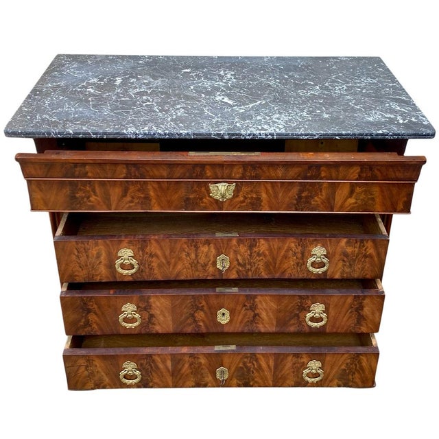 Louis Philippe Commode in Walnut and Burr Walnut with Black Marble Top, 1890s For Sale - Image 10 of 13