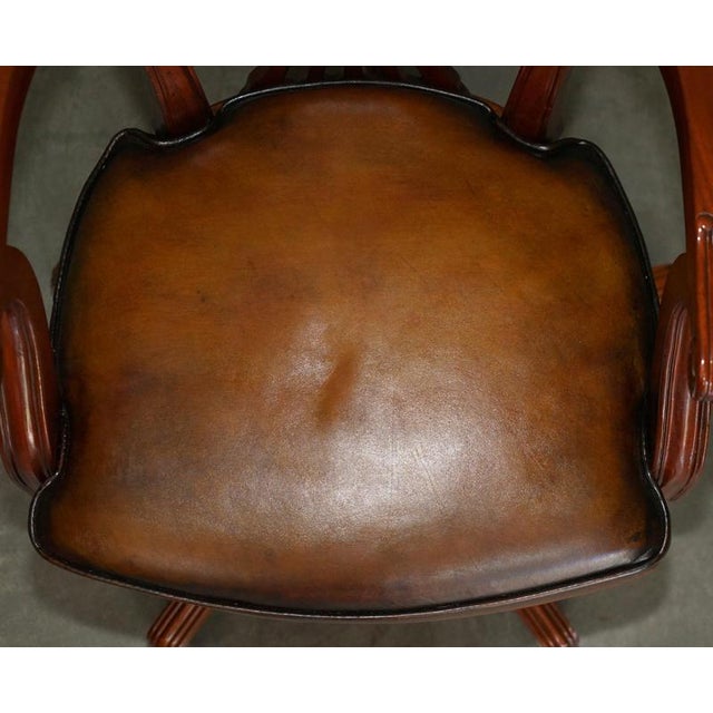 Wood Vintage Brown Leather Captains Directors Chair For Sale - Image 7 of 18