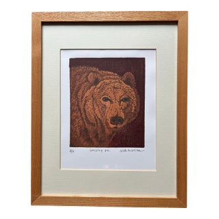 Vintage Original Framed Lithograph of Grizzly Bear For Sale