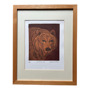 Vintage Original Framed Lithograph of Grizzly Bear