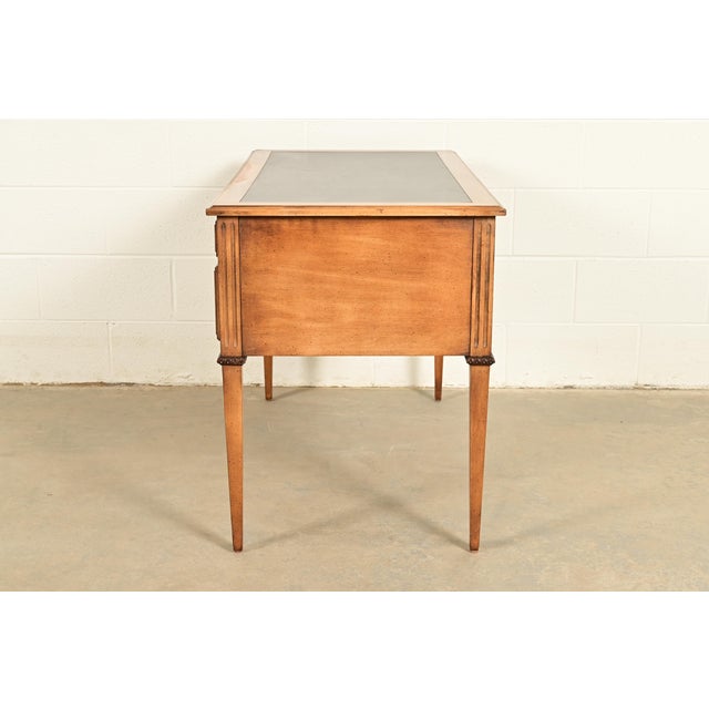 Sligh Furniture French Regency Louis XVI Carved Walnut Leather Top Writing Desk, Circa 1960s For Sale - Image 12 of 14
