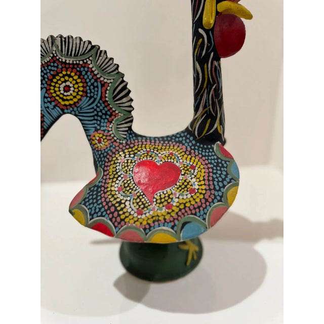 Vintage Portuguese Hand-Painted Ceramic Rooster of Barcelos Folk Art Sculpture – 14.5” Tall For Sale - Image 10 of 11