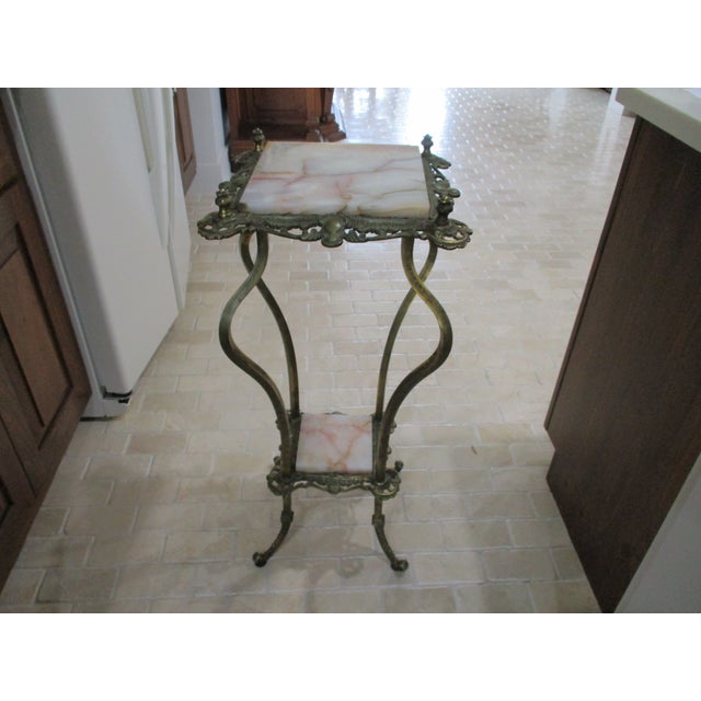 Late 19th Century Antique Brass Marble Ornate Rococo Gueridon Candle / Plant Lamp Table Pedestal For Sale - Image 5 of 18