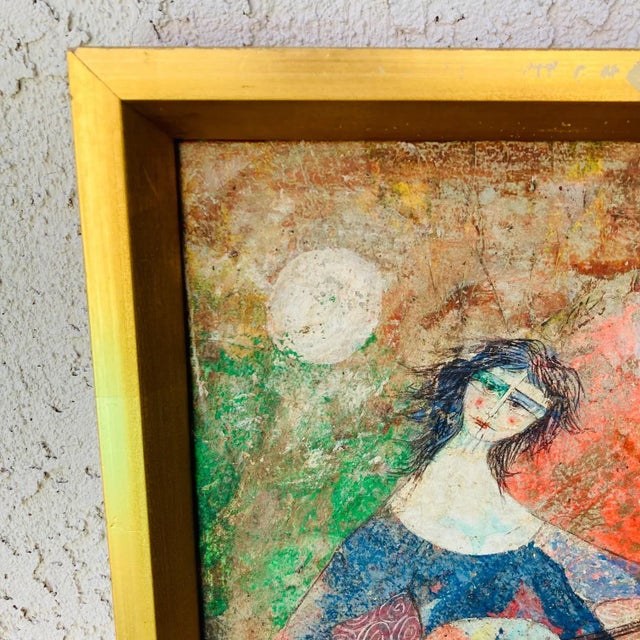 Mid 20th Century Original Luciano Spazzali Painting "Figura Con Strumento" For Sale - Image 4 of 13