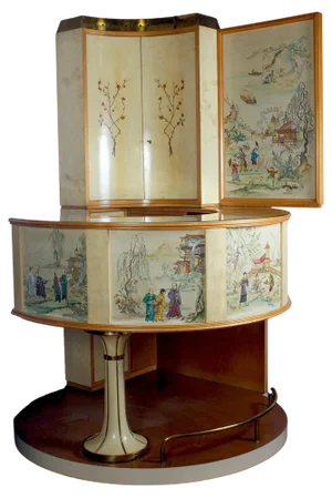 Mid-Century Italian Chinoiserie Cocktail Bar and Stools attributed to Osvaldo Borsani, 1970s, Set of 3