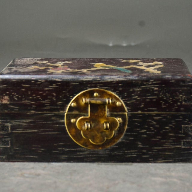 Rosewood Jewelry Box With Mother of Pearl Inlay – Magpie & Plum Blossom Motif For Sale - Image 9 of 9