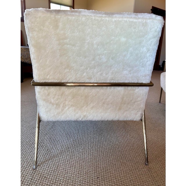 Pair of Contemporary Brass & Faux Shearling Lounge Chairs by Ambella Home For Sale - Image 4 of 6