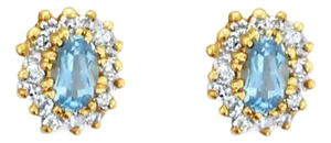 Blue Topaz Diamond Earrings 14k Yellow Gold, 2 Pieces