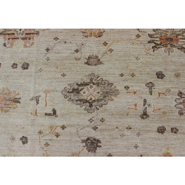 Taupe Keivan Woven Arts Large Angora Turkish Oushak Rug With Floral Motifs in Neutral Tones For Sale - Image 8 of 11