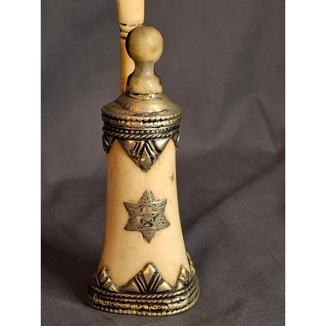 Rare 19thC Moroccan Judaica Camel Bone Inkwell Set - Star of David - Original Pen For Sale In Boston - Image 6 of 18