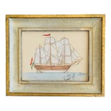 Original Hand-Painted Sailboat Painting in a Vintage Italian Frame For Sale