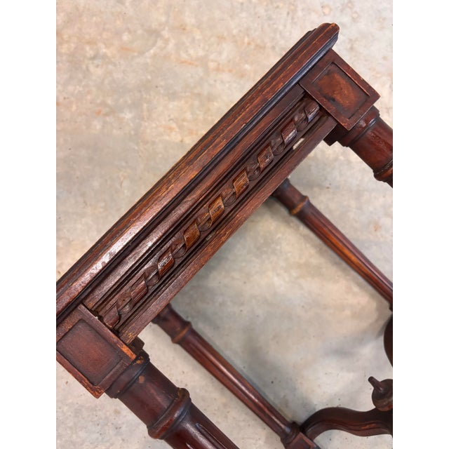 Late 19th or Early 20th Century Petite French Marble Top Carved Wood Side Table 15” Square For Sale - Image 6 of 8