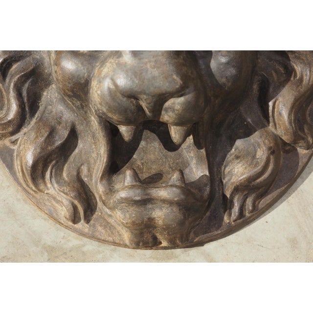 Pair of Heavy French Cast Iron Lion Building Ornaments, Circa 1900 For Sale - Image 4 of 18