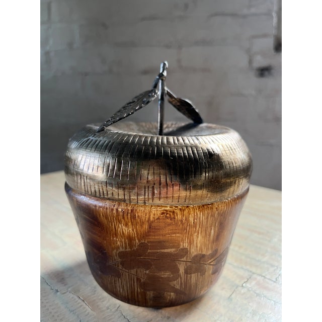 Amber Vintage Apple Amber Glass Bowl With Brass Lid For Sale - Image 8 of 12