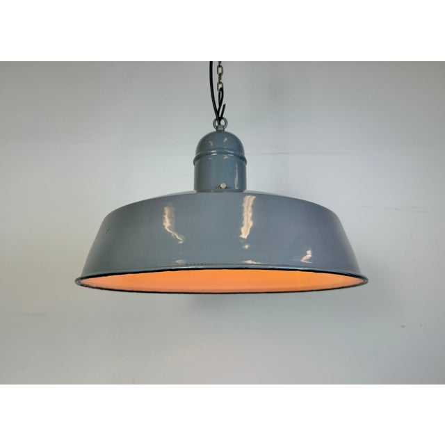 Industrial Grey Enamel Factory Pendant Lamp, 1960s For Sale - Image 18 of 18