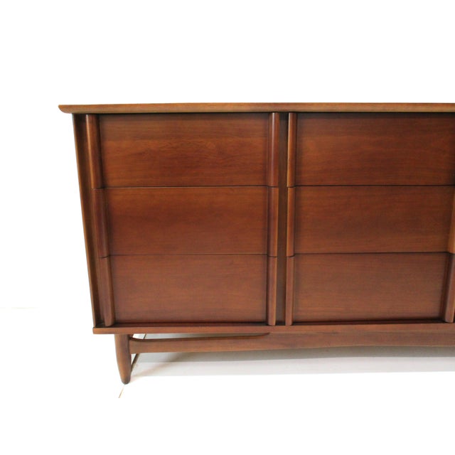 Dixie Furniture Co. Mid Century Walnut Nine Drawer Dresser Chest by Dixie For Sale - Image 4 of 12