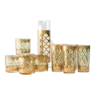 Mid 20th Century Mid Century Modern Culver Valencia Gilt Glassware Set, 11 Pieces For Sale