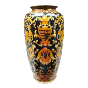 1970s Vintage Chinese Ornate French Design Gold & Black Enameled Phoenix Coat of Arms Vase