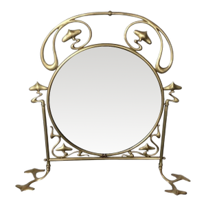 Late 19th Century French Art Nouveau Brass Fire Screen with Mirror