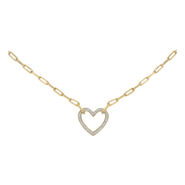 Gold Vermeil 1/10 Cttw Diamond Paperclip Chain Heart Pendant Necklace For Sale