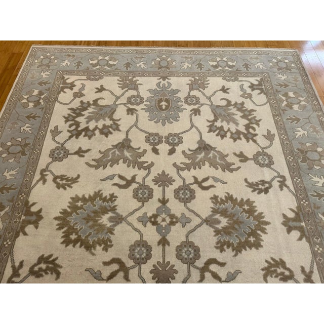 Serapi Handmade Wool Rug 9'1 X 11'11 - Soft Blue Beige Oushak Look For Sale - Image 10 of 10