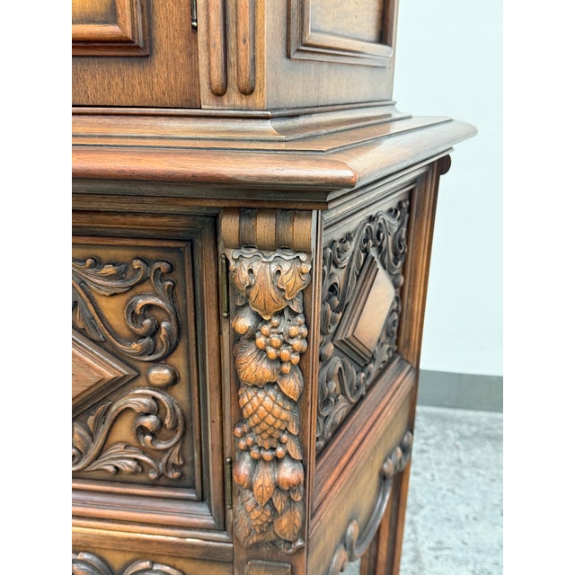 Empire Manufacturing Company Tudor Revival Walnut Highboard Cabinet, Circa 1920's For Sale - Image 10 of 12