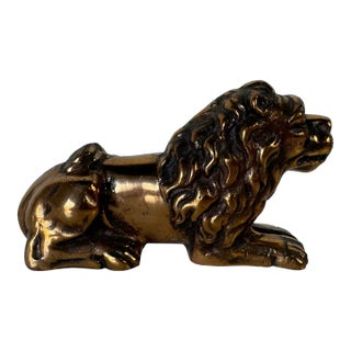 Vintage Bronze Lying Lion Statue Figurine For Sale