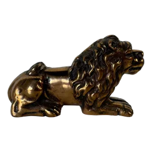 Vintage Bronze Lying Lion Statue Figurine