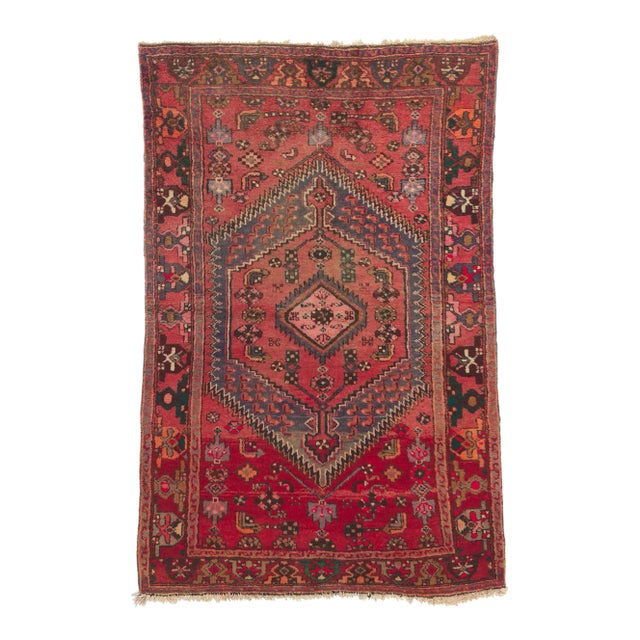 Antique Red Persian Hamadan Tribal Rug, 04'03 X 06'06 For Sale