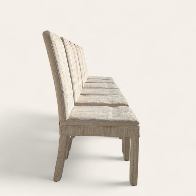 Postmodern Upholstered Dining Chairs in Textured Cream Fabric, 1980s Set of 6 For Sale - Image 13 of 18