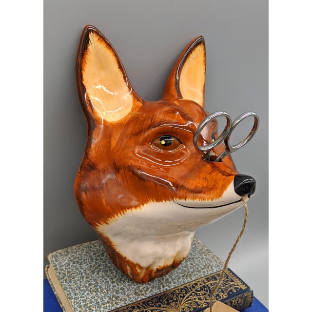 Vintage English Pottery Fox Head Twine and Scissor Holder