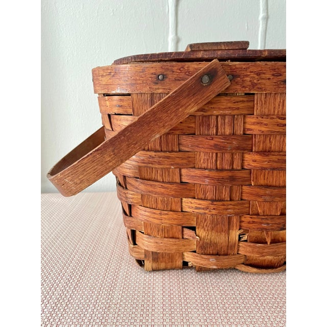 Mid 20th Century Woven Hinged Lid Picnic Basket with Handles For Sale - Image 5 of 10