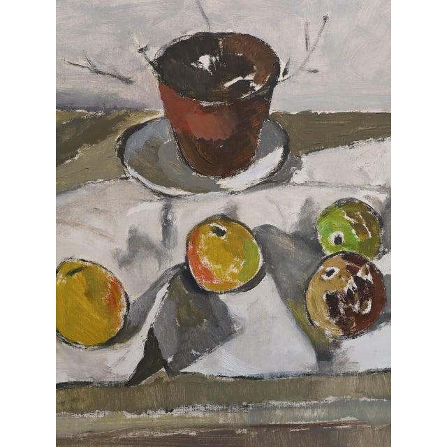 1945 Mid-Century Modern 'Citrus & Pot' Vintage Swedish Expressive Still Life Swedish Oil Painting, Framed For Sale - Image 12 of 13