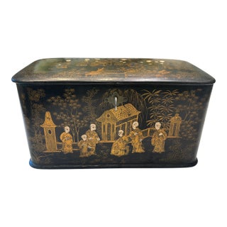 19th Century English Chinoiserie Papier-Maché Tea Caddy For Sale