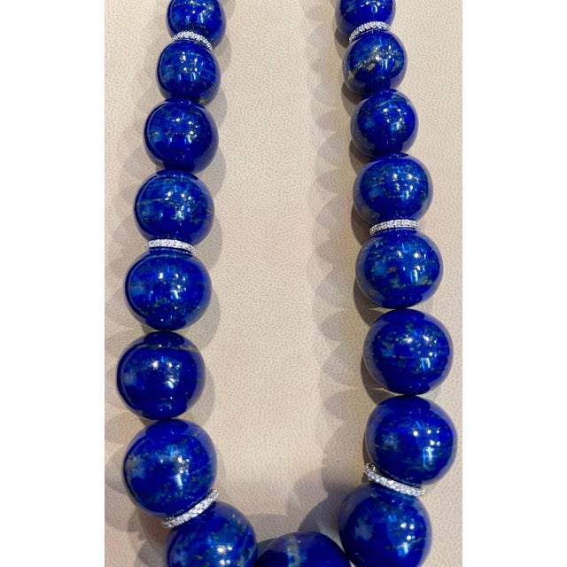 2000 - 2009 Certified Vintage Lapis Lazuli Single Strand Diamond Necklace 14 Kt White Gold For Sale - Image 5 of 18