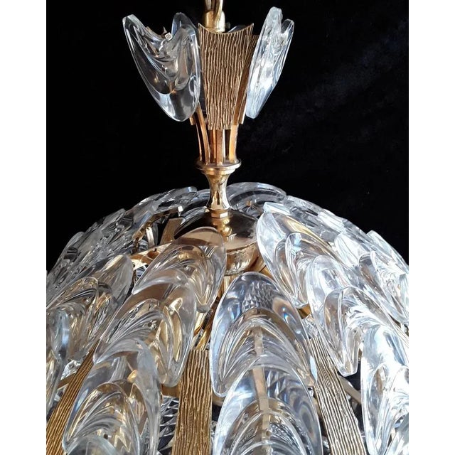 Vintage Ceiling Lamp with Gold-Colored Metal Elements and Cut Crystal Glass Trim, 1970s For Sale - Image 6 of 10