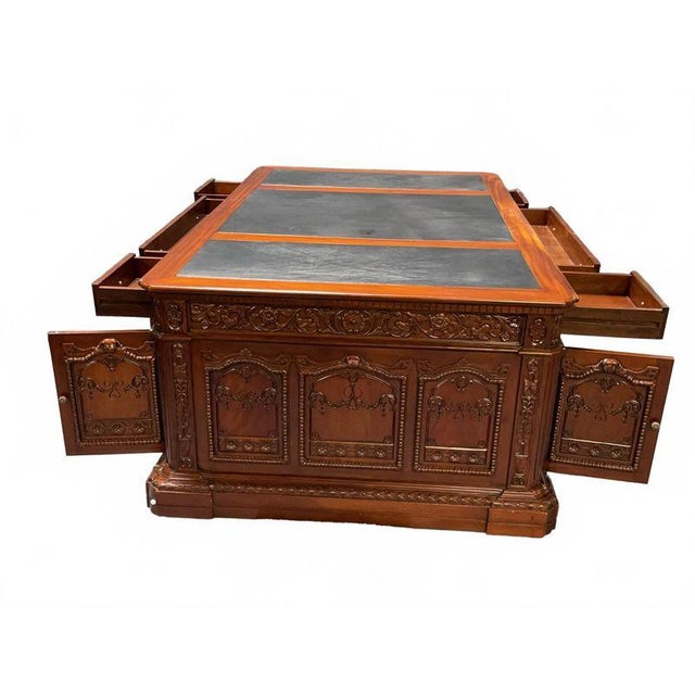 Solid Mahogany Wood Hand Carved Office Executive Large Resolute/President Desk For Sale - Image 11 of 12