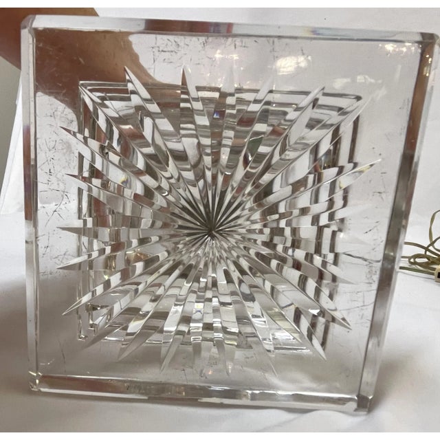 Antique Hollywood Regency Lead Crystal, Brass and Milk Glass Converted Gas Lamp For Sale - Image 11 of 12