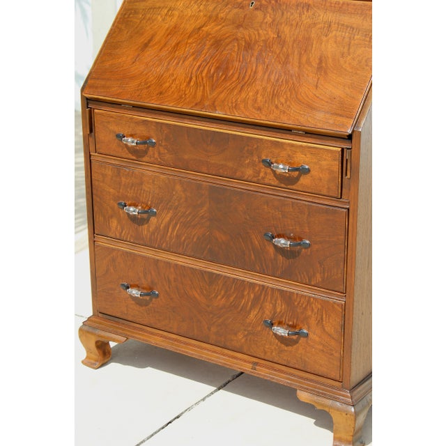 Vintage Georgian Revival Flame Mahogany Secretary Desk Bookcase With Glass Doors, Circa 1940s–1950s For Sale - Image 10 of 18