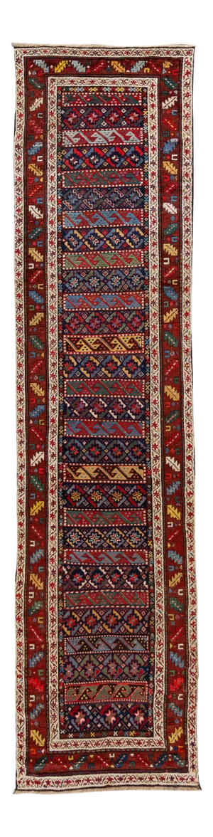 19th Century Antique Kazak Handmade Multicolor Wool Runner