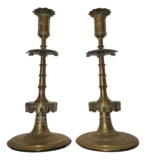 9th Century Gothic Bronze Candlesticks, Set of 2