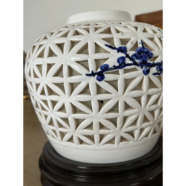 White Blanc De Chine Pierced Porcelain Lamp For Sale - Image 8 of 8